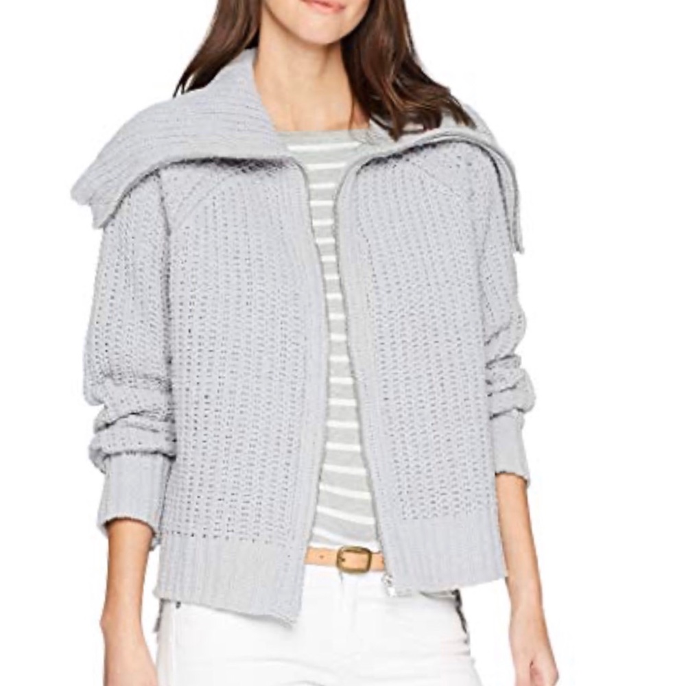 NWT Gray Chenille Knit Zip Up Oversized Sweater XS